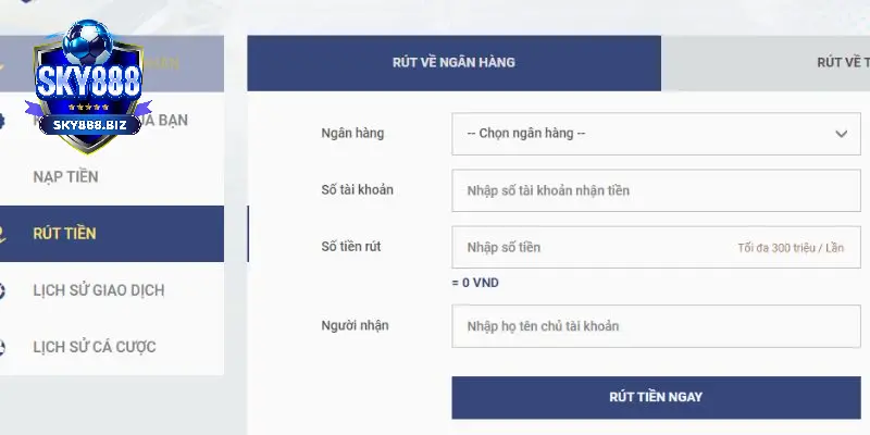 Hướng dẫn rút tiền SKY888 bằng tiền điện tử