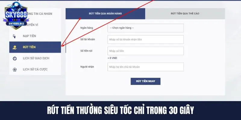 Rút tiền thưởng siêu tốc chỉ trong 30 giây