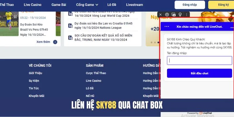 Liên lạc với SKY88 thông qua việc nhắn tin ở website trực tiếp