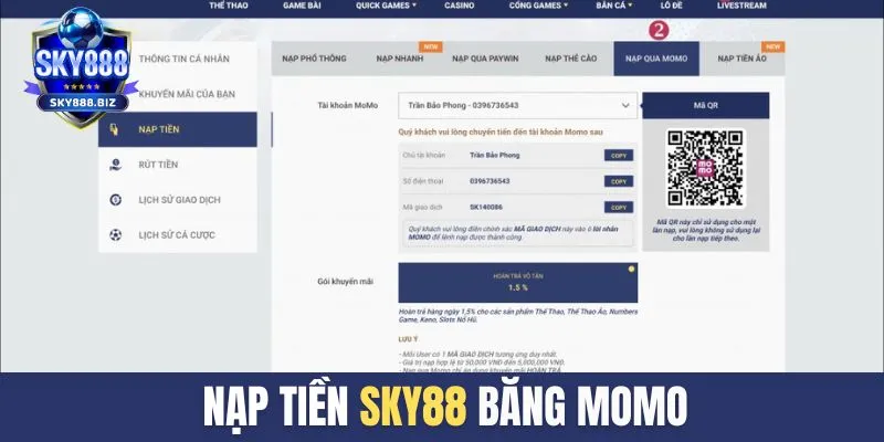 Nạp tiền SKY888 qua momo là cách an toàn, nhanh chóng và hiệu quả